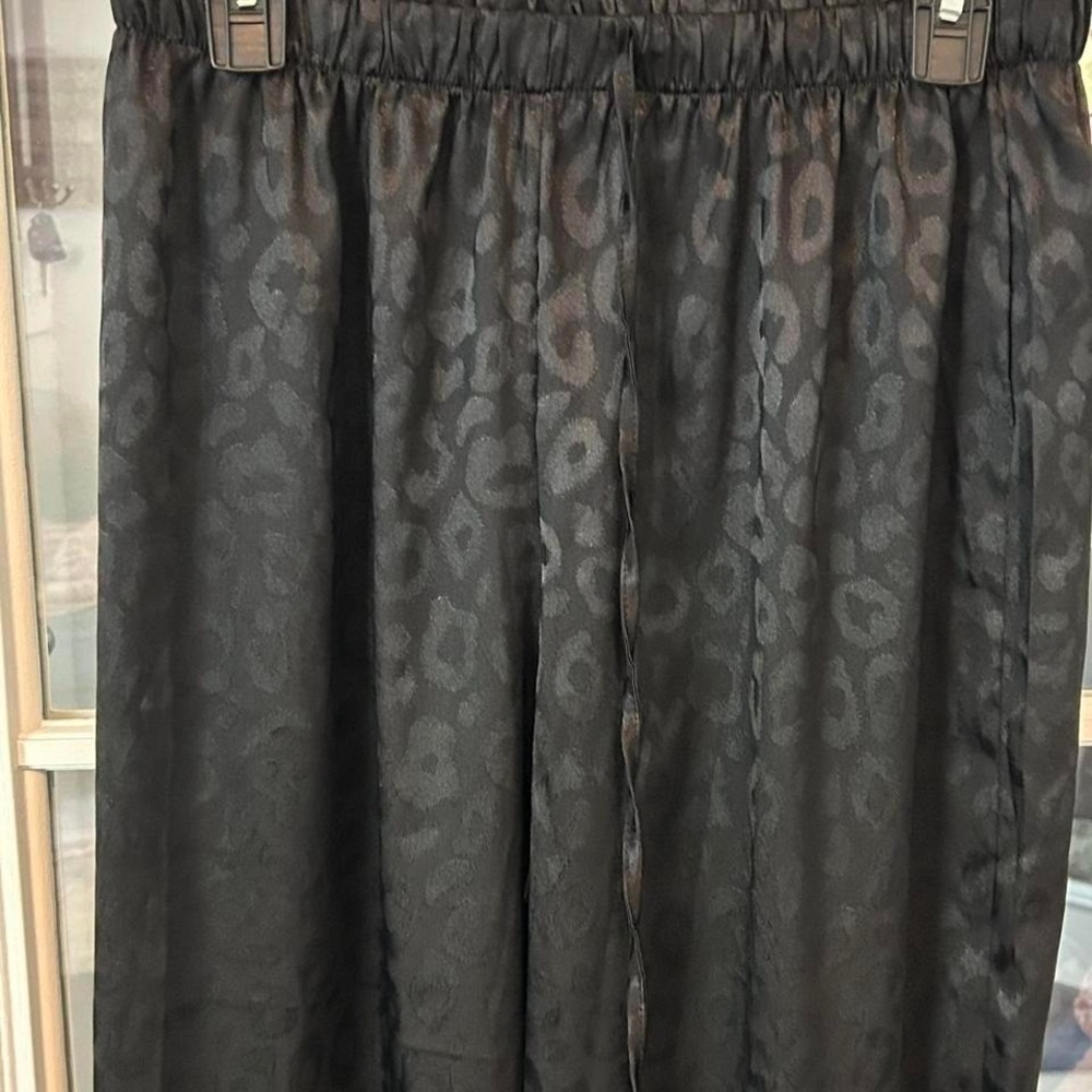 Shein Black on Black Tonal Animal Print Satin Pajama Pants Large Glam Lounge